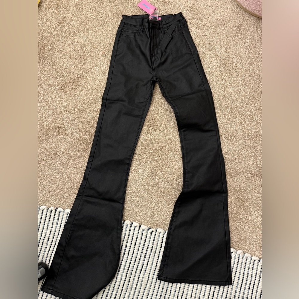 Edikted Luna Faux Leather Flare Jeans- size small